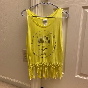 Yellow Slogan Fringe Tank